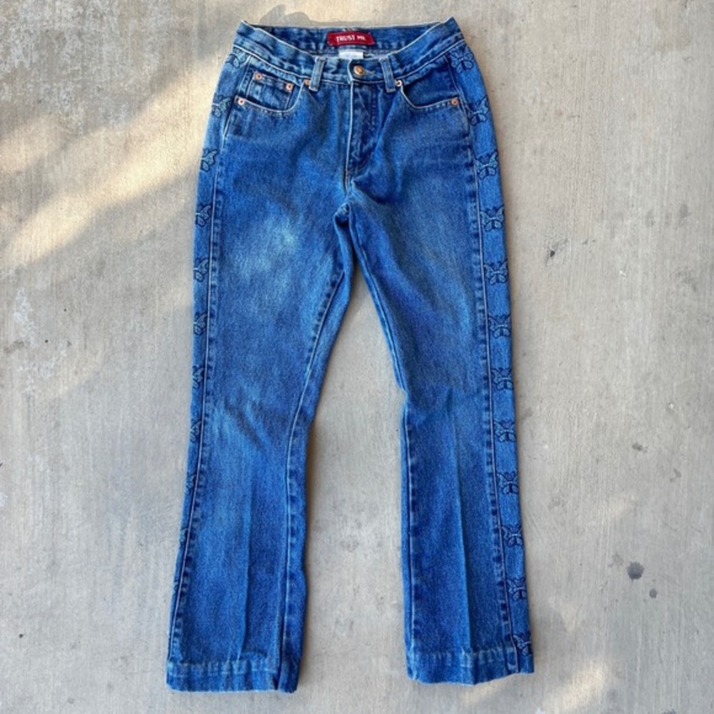 Y2K Low Rise Trust Me Jeans – Butterfly Side Embroidery‎